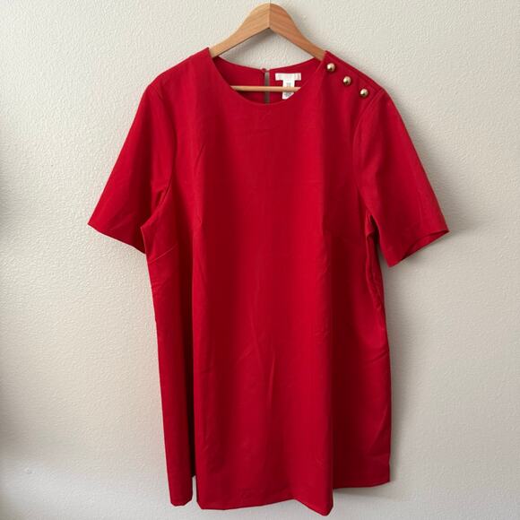 H&M | NWT Red Mini Dress Short Sleeve Gold Shoulder Buttons Shift | Size XXL - Picture 4 of 7